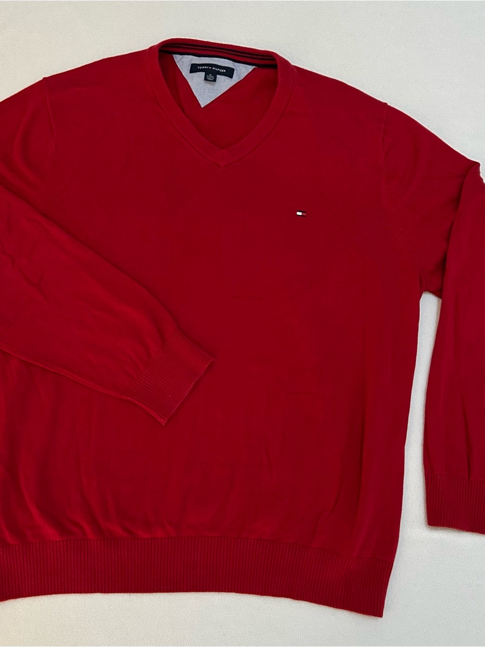 Tommy Hilfiger Men’s V-Neck Sweater in Bright Red